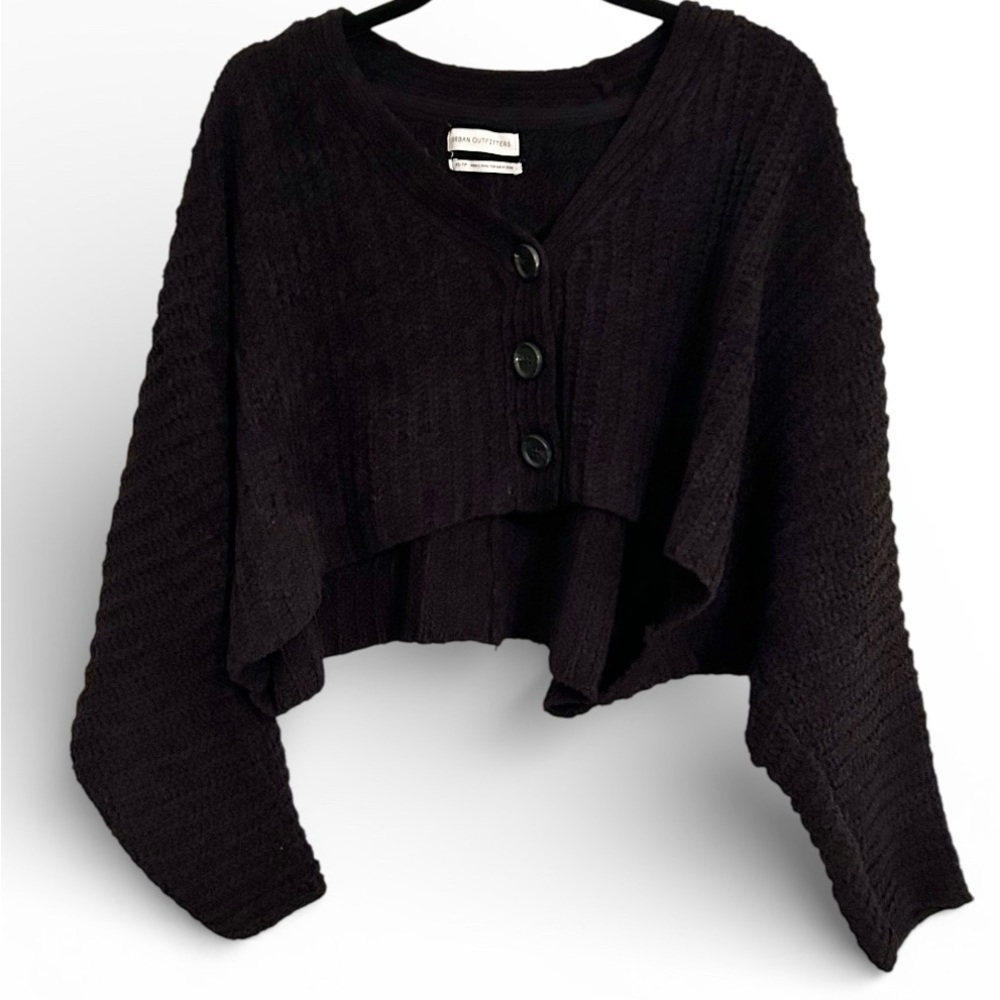 Urban Outfitters Black Cropped Button Sweater Cardigan Textured Long Sleeve XS